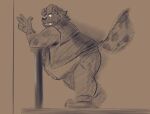  2021 anthro belly bottomwear clothing dippubear hi_res humanoid_hands hyaenid male mammal overweight overweight_male pants shirt solo topwear 
