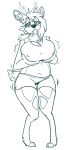  anthro antlers big_breasts black_sclera bottomwear breast_expansion breasts cervid cervine clothing expansion fangs female hooves horn mammal shorts sketch slightly_chubby solo thick_thighs topazknight topwear zhaeo 