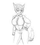  2021 absurd_res anthro big_breasts braless breasts bridgette_o&#039;shane canid canine canis clothing dipstick_ears dipstick_tail domestic_dog dress_shirt eyewear felid feline female glasses hair hair_bun hi_res hunting_dog lynx lynxuki mammal markings multicolored_ears panzerschreckleopard saluki shirt sighthound solo straining_buttons suit suspenders tail_markings tight_clothing topwear 