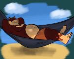  2020 anthro belly bottomwear clothing dippubear eyes_closed hammock hi_res lying male mammal moobs nipples overweight overweight_male shorts solo ursid 