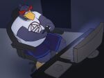  2021 anthro avian bottomwear clothing computer controller dippubear game_controller gaming hi_res humanoid_hands inside male overweight overweight_male playing_videogame shirt shorts sitting solo topwear 
