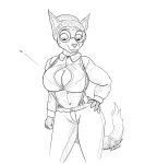  2021 absurd_res anthro big_breasts braless breasts bridgette_o&#039;shane button_pop canid canine canis clothing dipstick_ears dipstick_tail domestic_dog dress_shirt eyewear felid feline female glasses hair hair_bun hi_res hunting_dog lynx lynxuki mammal markings multicolored_ears panzerschreckleopard saluki shirt sighthound solo suit surprised_expression suspenders tail_markings tight_clothing topwear 