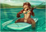  2021 5_fingers anthro brown_body brown_fur day detailed_background digital_media_(artwork) fingers fur male outside partially_submerged poofroom sky solo 