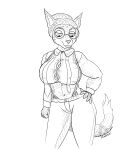  2021 absurd_res anthro big_breasts braless breasts bridgette_o&#039;shane canid canine canis clothing dipstick_ears dipstick_tail domestic_dog dress_shirt eyewear felid feline female glasses hair hair_bun hi_res hunting_dog lynx lynxuki mammal markings multicolored_ears necktie panzerschreckleopard saluki shirt sighthound solo straining_buttons suit suspenders tail_markings tight_clothing topwear undone_tie 
