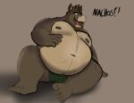  2021 anthro asinus belly brown_body bulge clothing dippubear donkey equid equine hi_res humanoid_hands male mammal moobs navel nipples obese obese_male overweight overweight_male simple_background sitting solo text underwear 