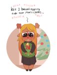  anthro antlers blonde_hair blush bodily_fluids capreoline cervid chibi christmas christmas_clothing christmas_headwear clothing deltarune english_text female freckles hair headgear headwear holidays horn mammal noelle_holiday reindeer roly sad solo tears text undertale_(series) video_games 