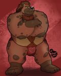  2021 anthro belly biped black_nose brown_body brown_fur bulge c-trigger clothing fur hi_res humanoid_hands hyaenid male mammal overweight overweight_male solo underwear 