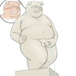  2021 anthro balls belly bodily_fluids crying domestic_pig genitals jackboot_ihi male mammal navel nipples overweight peeing penis sculpture solo statue suid suina sus_(pig) tears young 