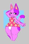  animal_crossing anthro blush bob_(animal_crossing) bulge clothing domestic_cat felid feline felis fur hand_behind_head hi_res male mammal nintendo purple_body purple_fur reddrago simple_background smile solo thick_thighs underwear video_games 