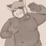  2021 ailurid anthro belly blush bodily_fluids drooling grope humanoid_hands jackboot_ihi male mammal nipples overweight red_panda saliva simple_background solo_focus young 