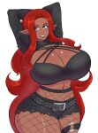 big_breasts breasts cleavage clothed clothing elf hair hi_res huge_breasts humanoid not_furry pinkkoffin red_hair simple_background white_background 