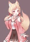  animal_ear_fluff animal_ears anime_coloring blush breasts candy commission cream food fox fox_ears fox_girl fox_tail highres indie_virtual_youtuber livestream myuumarie original school_uniform tail virtual_youtuber 