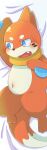  2021 3_fingers 3_toes ambiguous_gender bed black_nose blue_eyes blush bodily_fluids buizel cute_fangs dipstick_tail embarrassed feet feral fingers furniture hi_res kemono koch_neb_(artist) looking_away lying markings multicolored_body navel nintendo nude on_back on_bed open_mouth orange_body pok&eacute;mon pok&eacute;mon_(species) solo sweat sweatdrop tail_markings toes tongue two_tone_body video_games white_body 