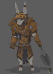  2017 anthro armor biped candle clothed clothing fully_clothed gauntlets gloves grey_background handwear hat headgear headwear hi_res male melee_weapon pauldron polearm simple_background solo spear standing tagme visor weapon wolfdawg 