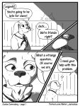  anthro beastars bird_dog canid canine canis clothed clothing comic dialogue domestic_dog duo english_text fur hi_res hunting_dog jack_(beastars) labrador legoshi_(beastars) male male/male mammal monochrome necktie open_mouth retriever smile text wintersink wolf 