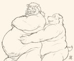  2021 anthro belly duo embrace genitals hi_res hug hugging_from_behind humanoid_hands kemono male male/male mammal mature_male moobs obese obese_male overweight overweight_male penis pochizizi simple_background suid suina sus_(pig) ursid wild_boar 
