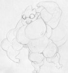  2019 3_toes 4_fingers alphys anthro claws eyelashes eyewear feet female fingers fist genitals glasses lizard monochrome muscular muscular_female navel nipples pussy reptile sbshouseofpancakes scalie solo toe_claws toes traditional_media_(artwork) undertale undertale_(series) video_games 