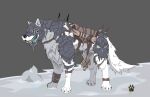  2017 ambiguous_gender armor bodily_fluids bone canid canine canis claws drooling fangs feral grey_background mammal quadruped saddle saliva simple_background skull solo standing teeth wolf wolfdawg 
