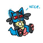  ashtaroth_owo blue_body blue_fur fur genitals hi_res lucario male nintendo no_shading pawpads penis pink_penis pok&eacute;mon pok&eacute;mon_(species) red_eyes simple_background simple_coloring solo spikes text video_games white_background 