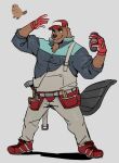  2021 anthro beaver biped brown_body clothing cyanroll hat headgear headwear humanoid_hands male mammal overalls rodent shirt simple_background solo topwear 