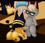  :3 absurd_res animal_crossing ankha_(animal_crossing) anthro anus balls bandage cutaway domestic_cat eyewear felid feline felis fellatio female genitals glasses group group_sex hand_on_hip handjob hi_res human human_on_anthro interspecies kneeling male male/female mammal nintendo nude oral paws penile penis pussy raymond_(animal_crossing) sex sinrizuki smile threesome tongue tongue_out video_games villager_(animal_crossing) 