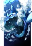  absurdres air_bubble blue_eyes bubble commentary_request fish gara_(qbeuxvii22) highres looking_down no_humans open_mouth pillarboxed pokemon pokemon_(creature) solo underwater wishiwashi wishiwashi_(school) 