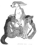  ambiguous_species animal_genitalia animal_penis anthro anthro_on_anthro arm_support balls belly big_ears big_feet big_toes black_nose black_soles butt butt_sniffing canid canine_genitalia canine_penis claws dark_body dark_eyes dark_fur digitigrade divdurvart eyes_closed feet fellatio fur genitals group group_sex holding_head holding_penis humanoid interspecies intimate leaning_on_elbow light_body light_fur male male/male mammal mane muzzle_fuck nipples nude nuzzling open_mouth oral penile penis sex shy_expression simple_background sitting smile sniffing snout_fuck standing sucking_dick threesome trio white_belly white_body white_fur 