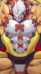  anthro armor bandai_namco digimon digimon_(species) hair headgear helmet hi_res male muscular muscular_anthro muscular_male orange11803164 pecs red_hair scalie wargreymon 