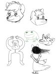  amphibian anthro button_(fastener) canid canine canis chipepper_(artist) clothed clothing domestic_pig female footwear fox frog group hair hi_res humanoid male mammal pajamas raised_tail shoes sketch suid suina sus_(pig) teeth wolf 