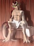  6-9 alien anthro cybernetic_arm cybernetic_limb fan_character hi_res male reptile sauna scalie shido-tara sitting solo towel 