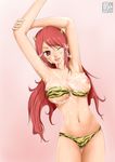  animal_ears armpits arms_up atlus bikini blush breasts cat_ears cum cum_on_belly cum_on_body cum_on_breasts cum_on_hair cum_on_upper_body erect_nipples facial hair_over_one_eye kirijou_mitsuru long_hair nipple_slip nipples persona persona_3 red_eyes red_hair smile so-seiji swimsuit wink 