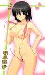  asakaze_risa bad_id bad_pixiv_id black_hair blush breasts hayate_no_gotoku! heart kondate large_breasts nipples pubic_hair red_eyes short_hair slingshot_swimsuit solo swimsuit wardrobe_malfunction 