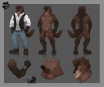  2018 4_toes 5_fingers abs anthro balls barefoot belt biceps biped border brown_balls brown_eyebrows brown_fur brown_glans brown_hair brown_nipples brown_nose brown_penis brown_spots brown_tail claws clothed clothing digital_media_(artwork) dress_shirt ear_piercing erection eyebrows fangs flaccid footwear foreskin fully_clothed fur gauged_ear glans green_eyes grey_background grey_border grey_bottomwear grey_claws grey_clothing grey_pants grin hair hi_res humanoid_penis hyaenid iamghostdivision looking_at_viewer male mammal model_sheet muscular muscular_male nipples nude obliques pants pecs penis piercing porter_(hurst) shirt shoes short_hair simple_background smile smirk solo spots spotted_fur spotted_hyena tattoo teeth toe_claws toes uncut vest watch watermark white_clothing white_shirt white_topwear 