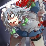  blood braid death decapitation guro izayoi_sakuya maid ribbon rolling_eyes severed_head silver_hair solo tajima_yuuki touhou twin_braids 