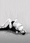  2boys anal blush bottomless dirt eyes_closed hug male male_focus monkey_d_luffy monochrome multiple_boys one_piece outdoors outside rain roronoa_zoro sex short_hair yaoi 