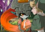  blush cum cute ejaculation eyes_closed fairy fang gloves grass grin handjob happy hat helmet imp_midna link midna monster_girl orange_hair pointy_ears red_eyes the_legend_of_zelda tree tunic 