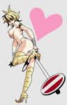  armband ass blonde_hair boots breasts dio_brando genderswap heart high_heel_boots high_heels jojo&#039;s_bizarre_adventure jojo's_bizarre_adventure jojo_no_kimyou_na_bouken large_breasts nipples nude object_insertion one_eye_closed open_mouth panties panties_around_leg pussy_juice road_sign short_hair sign standing_on_one_leg thigh_boots thighhighs underwear vaginal vaginal_object_insertion wince 