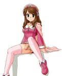  bottomless brown_hair censored character_request choker copyright_request futanari green_eyes hat jewelry long_hair necklace penis pink_legwear supon thighhighs 