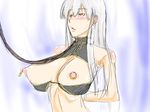  bdsm blush bondage bound breasts leash long_hair nipple_piercing nipples piercing red_eyes selvaria_bles senjou_no_valkyria senjou_no_valkyria_1 silver_hair swimsuit wakusan 