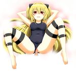  1girl blond blonde_hair blush clothed_sex feet golden_darkness konjiki_no_yami long_hair one-piece_swimsuit penis red_eyes school_swimsuit sex swimsuit to_love-ru toloveru uncensored vaginal very_long_hair 