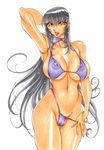  azuki_kurenai bikini black_hair breasts highres hime_cut large_breasts lips long_hair looking_at_viewer smile solo swimsuit 