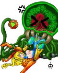  &gt;_&lt; bezerker blonde_hair blue_eyes blush breasts cum eyes_closed game_over metroid metroid_(creature) nintendo rape samus_aran slime tentacle uncensored vaginal 