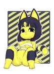  alpha_channel animal_crossing ankha_(animal_crossing) anthro bandage breast_squish breasts domestic_cat felid feline felis female frown genitals hi_res looking_at_viewer mammal mostly_nude nintendo nipple_slip pattern_background paws pussy simple_background sinrizuki sitting solo squish striped_background transparent_background video_games wraps 