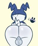  anthro atlus backsack balls blush butt clothing demon gemsum genitals hat headgear headwear imp jack_frost_(megami_tensei) male mammal megami_tensei mostly_nude open_mouth presenting presenting_hindquarters simple_background solo video_games white_body 