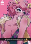  ashido_mina big_breasts black_sclera breasts cinnamon6 convenient_censorship english_text female flashing flashing_breasts horn humanoid looking_at_viewer mask my_hero_academia not_furry pink_background pink_body simple_background snapchat solo text tongue tongue_out 