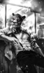  absurd_res anthro black_and_white cougar echo_(series) echo_project felid feline hi_res male mammal monochrome muscular pinup pose samuel_ayers smoking solo the_smoke_room the_v00d00 video_games visual_novel 