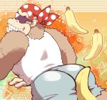  1boy ape banana donkey_kong_(series) food fruit funky_kong furry furry_male minashirazu no_humans pectorals smile solo 