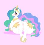  absurd_res anatomically_correct anatomically_correct_genitalia animal_genitalia animal_pussy anus blush butt crossed_legs crown cutie_mark embarrassed equid equine equine_anus equine_pussy fatbutt female feral flowing_hair flowing_mane flowing_tail friendship_is_magic genitals hair hasbro hi_res hooves horn horse invalid_tag looking_at_viewer looking_back looking_surprised lying mammal multicolored_tail my_little_pony nervous_sweat on_front princess_celestia_(mlp) puffy_anus pussy rainbow_tail raised_tail sammehchub solo 