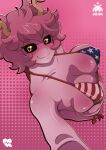  ashido_mina bikini blush breast_squish breasts cinnamon6 clothing female hair high-angle_view horn humanoid looking_at_viewer my_hero_academia nipple_outline not_furry pink_background pink_body pink_hair selfie simple_background smile solo squish stars_and_stripes swimwear united_states_of_america 