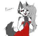  anthro canid clothing cute_expression doupperart_(artist) dress fangs female glistening glistening_eyes happy helluva_boss loona_(helluva_boss) mammal red_clothing solo 